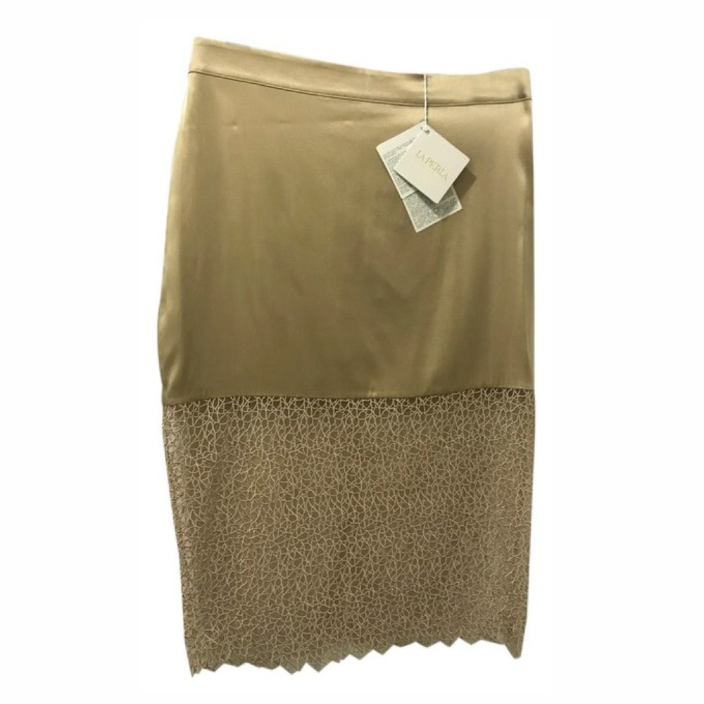 La Perla Silk Satin Skirt in cream/tan/gold
